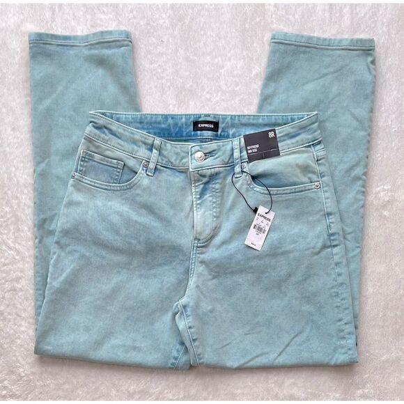 NWT Express Mid Rise Mint Green Tinted Boyfriend Jeans, Size 8R - Picture 11 of 16